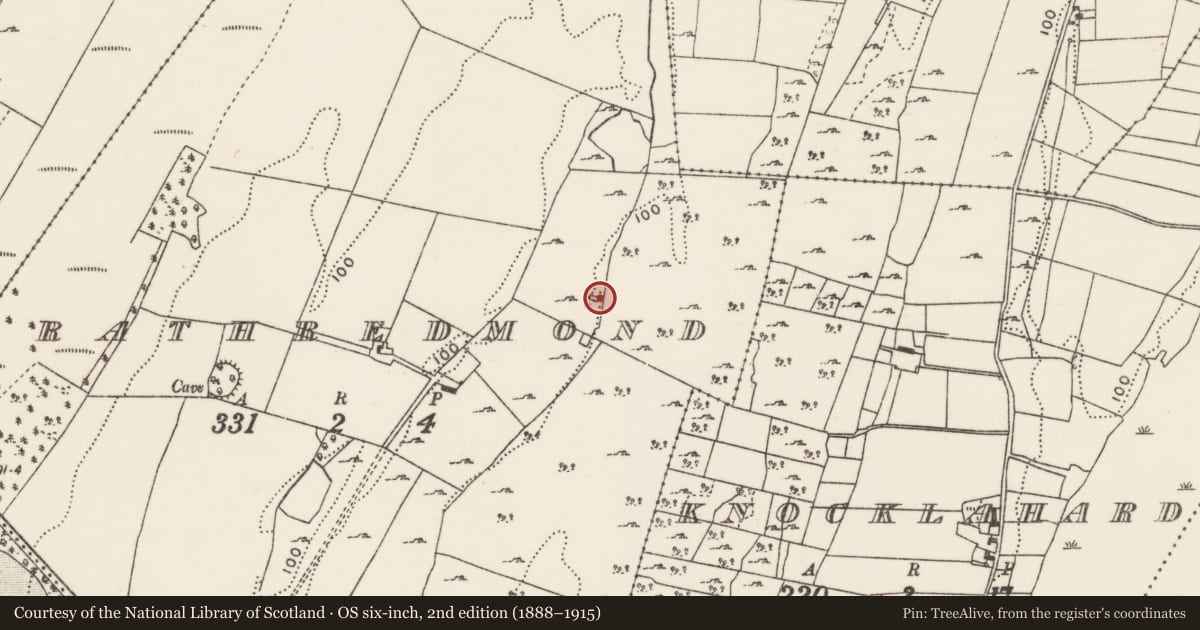 Ordnance Survey six-inch map, 2nd edition (1888–1915) covering the location of Church, Rathredmond, County Mayo, with a pin at the register's coordinates