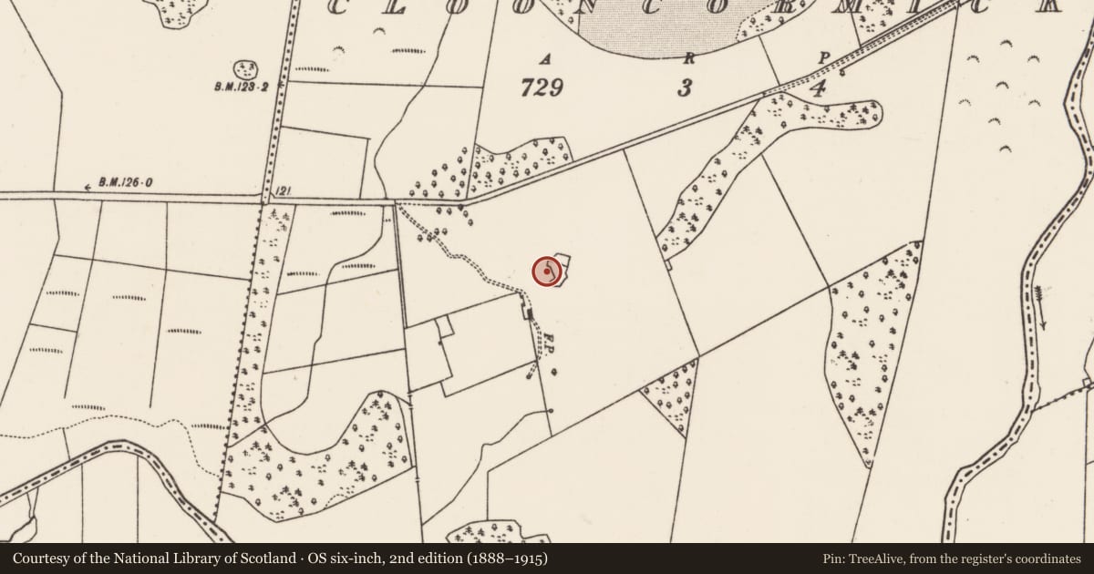 Ordnance Survey six-inch map, 2nd edition (1888–1915) covering the location of Field system, Clooncormick, County Mayo, with a pin at the register's coordinates