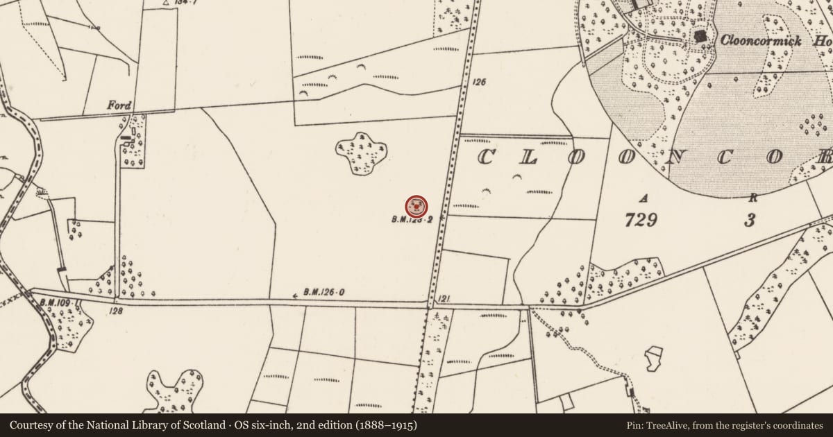 Ordnance Survey six-inch map, 2nd edition (1888–1915) covering the location of Enclosure, Curraboy, County Mayo, with a pin at the register's coordinates