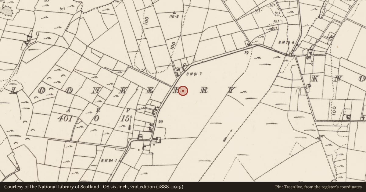 Ordnance Survey six-inch map, 2nd edition (1888–1915) covering the location of Building, Cloonkerry, County Mayo, with a pin at the register's coordinates