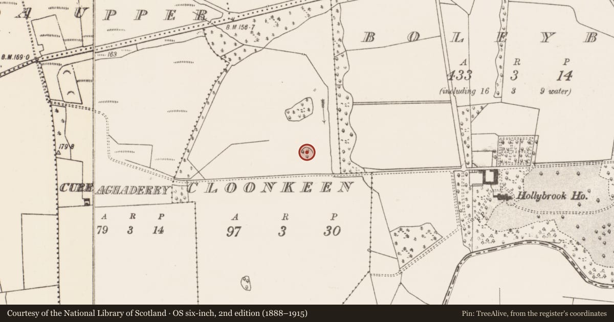 Ordnance Survey six-inch map, 2nd edition (1888–1915) covering the location of Enclosure, Cloonkeen, County Mayo, with a pin at the register's coordinates