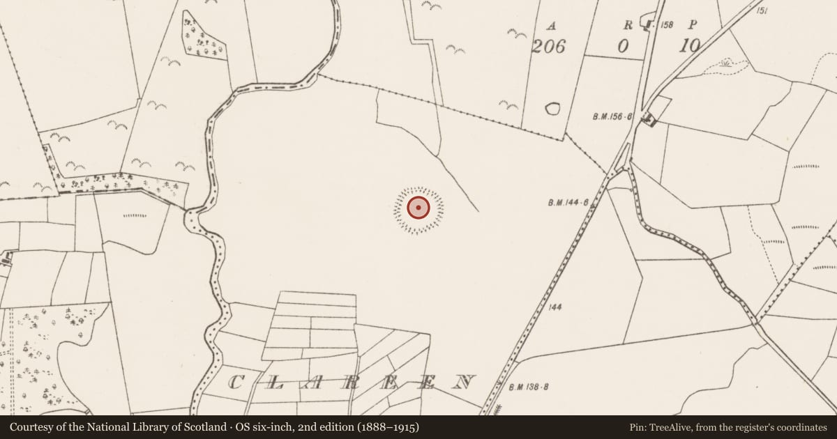 Ordnance Survey six-inch map, 2nd edition (1888–1915) covering the location of Burial ground, Clareen, County Mayo, with a pin at the register's coordinates