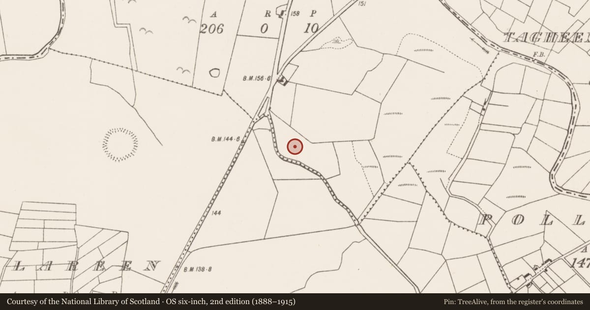 Ordnance Survey six-inch map, 2nd edition (1888–1915) covering the location of Enclosure, Pollaweela, County Mayo, with a pin at the register's coordinates
