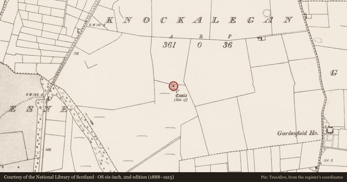 Ordnance Survey six-inch map, 2nd edition (1888–1915) covering the location of Bawn, Knockalegan, County Mayo, with a pin at the register's coordinates
