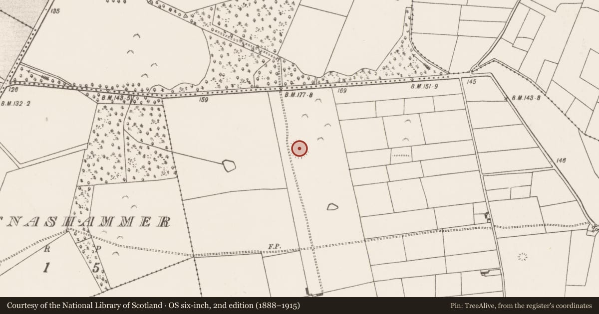 Ordnance Survey six-inch map, 2nd edition (1888–1915) covering the location of Ringfort - rath, Clogher, County Mayo, with a pin at the register's coordinates