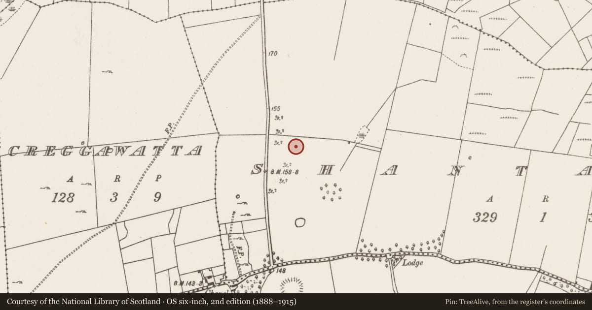 Ordnance Survey six-inch map, 2nd edition (1888–1915) covering the location of Ringfort - cashel, Shantallow, County Mayo, with a pin at the register's coordinates
