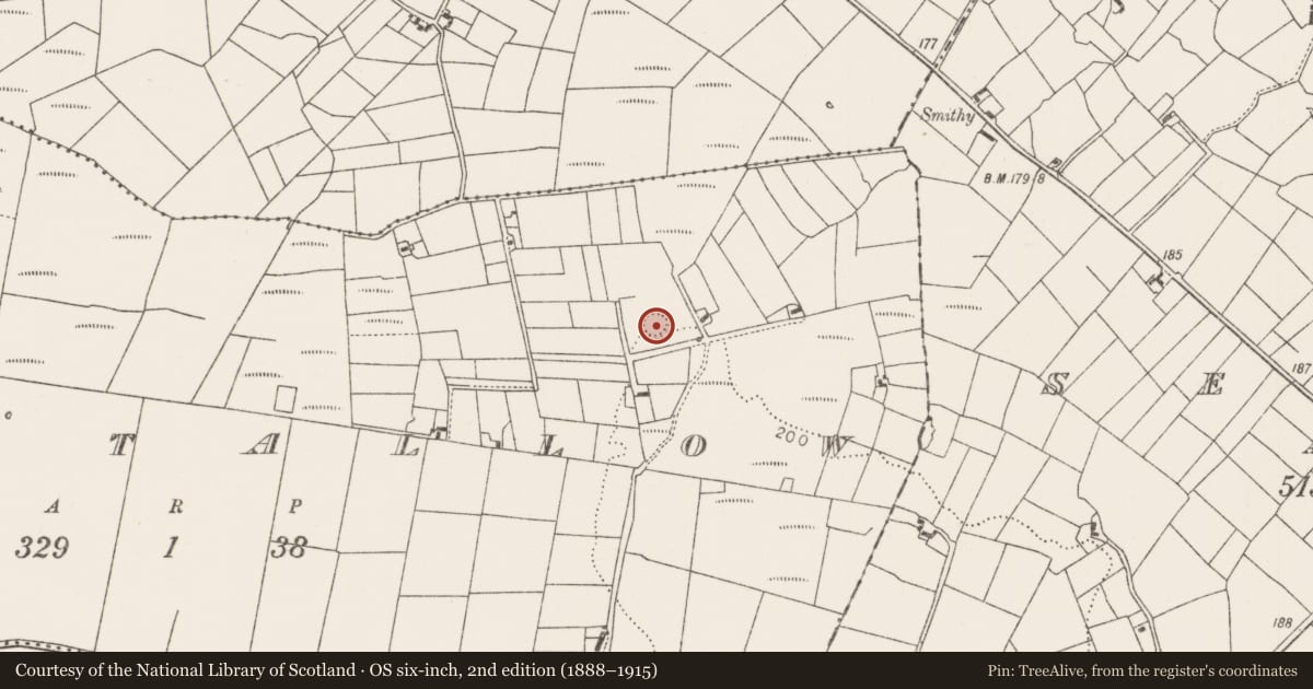 Ordnance Survey six-inch map, 2nd edition (1888–1915) covering the location of Enclosure, Shantallow, County Mayo, with a pin at the register's coordinates