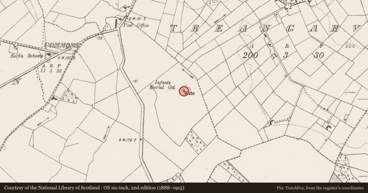 Ordnance Survey six-inch map, 2nd edition (1888–1915) covering the location of Souterrain, Killeenrevagh, County Mayo, with a pin at the register's coordinates