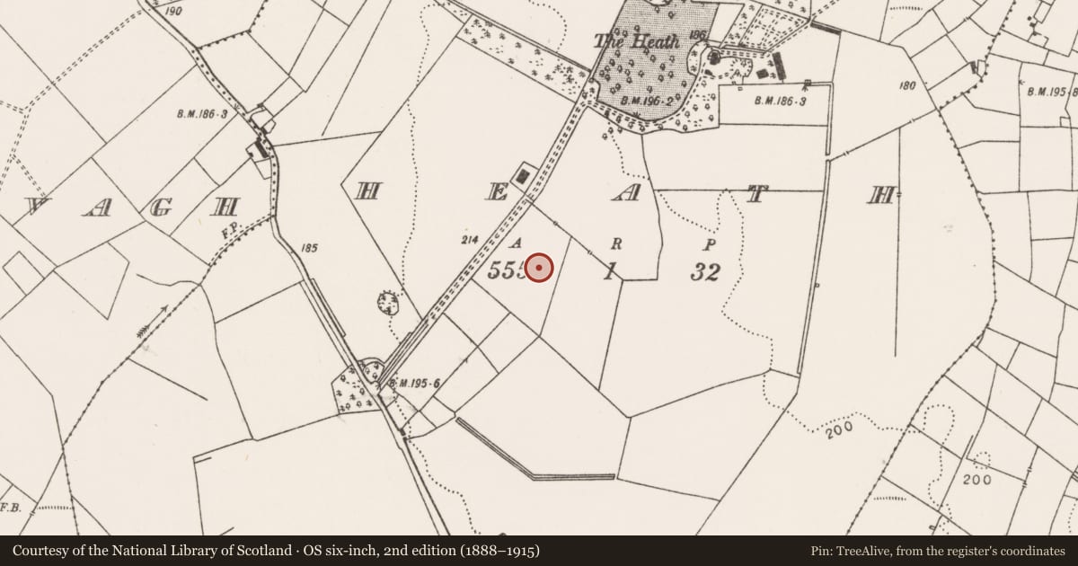 Ordnance Survey six-inch map, 2nd edition (1888–1915) covering the location of Barrow - ring-barrow, Heath, County Mayo, with a pin at the register's coordinates