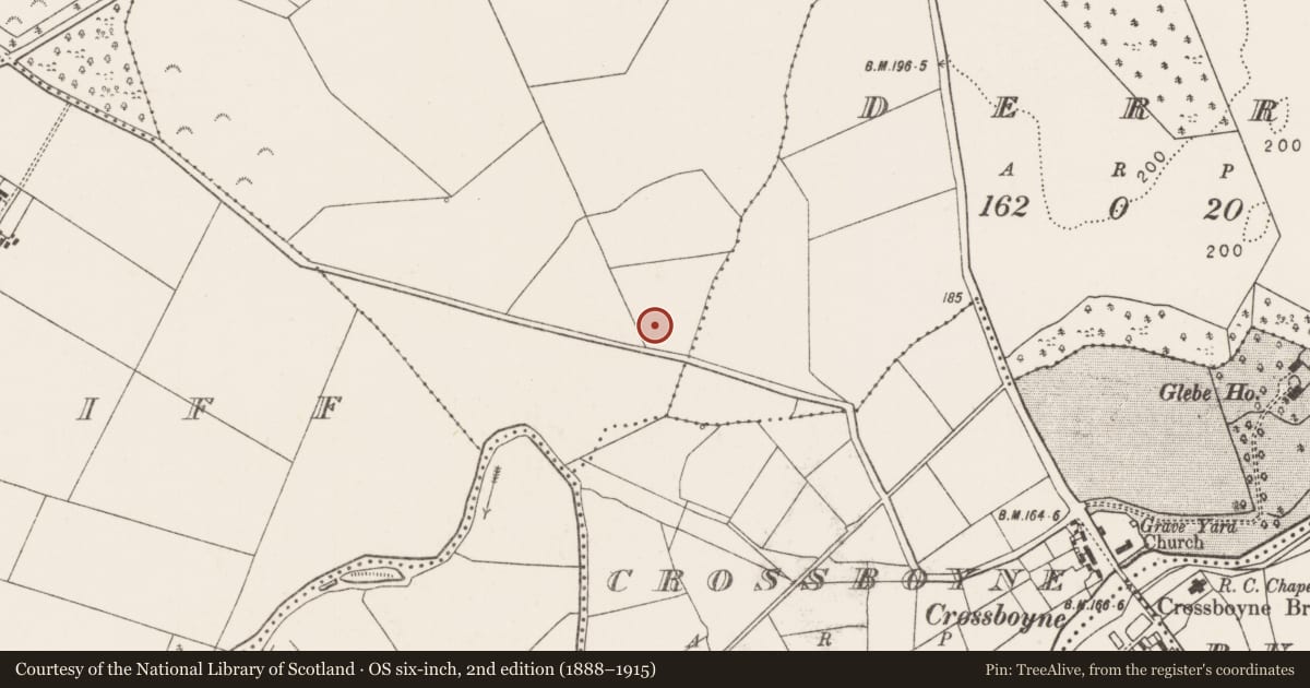 Ordnance Survey six-inch map, 2nd edition (1888–1915) covering the location of Fulacht fia, Coolroe, County Mayo, with a pin at the register's coordinates