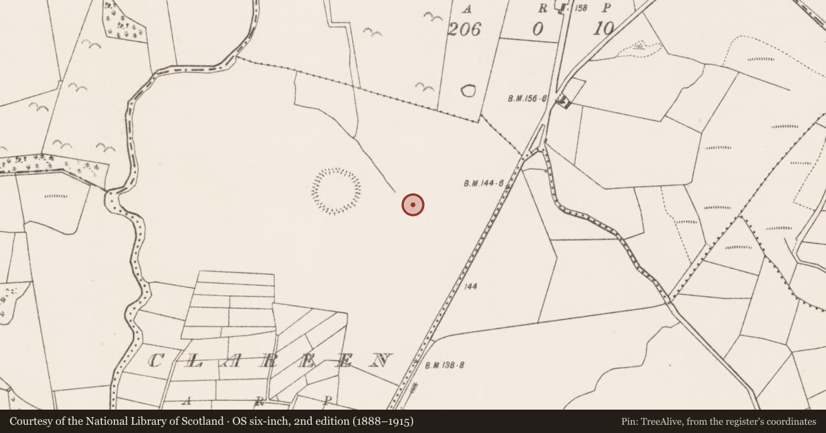 Ordnance Survey six-inch map, 2nd edition (1888–1915) covering the location of Burnt mound, Clareen, County Mayo, with a pin at the register's coordinates