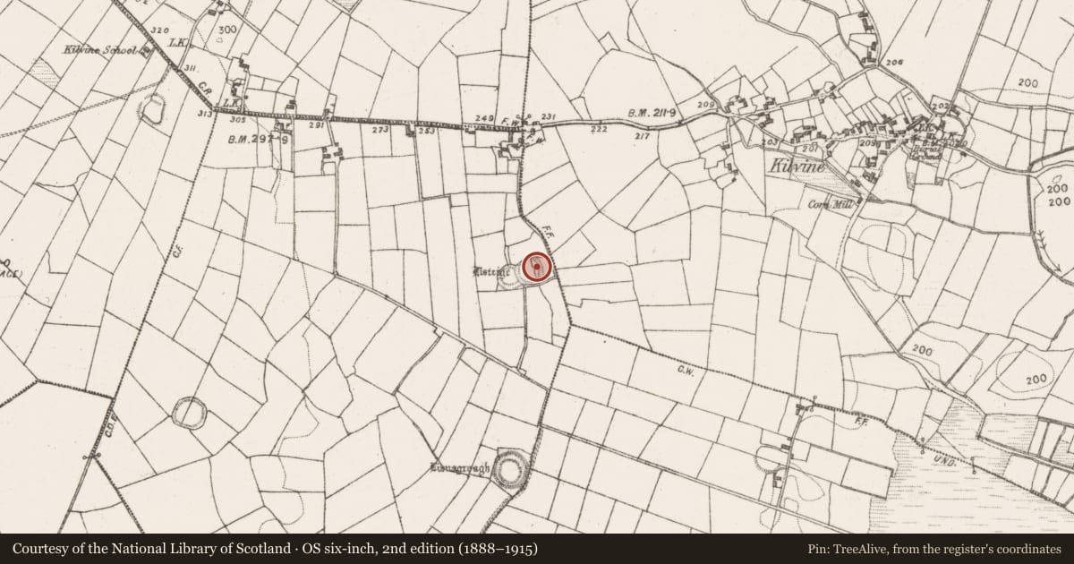 Ordnance Survey six-inch map, 2nd edition (1888–1915) covering the location of Enclosure, Creevard, County Mayo, with a pin at the register's coordinates
