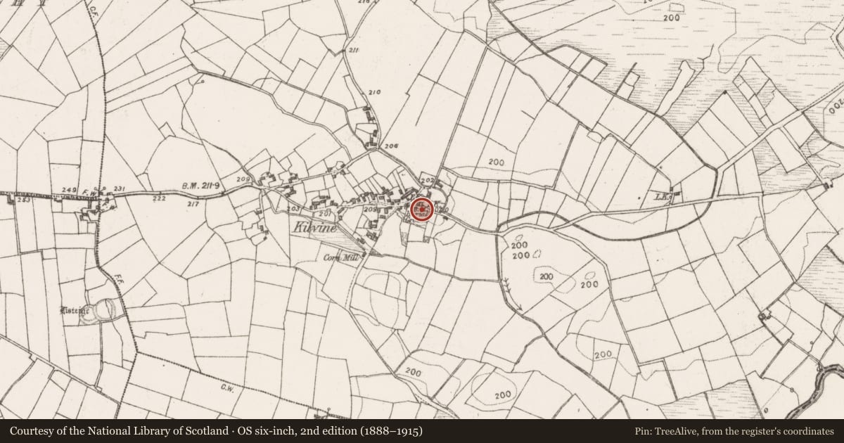 Ordnance Survey six-inch map, 2nd edition (1888–1915) covering the location of Graveyard, Kilvine, County Mayo, with a pin at the register's coordinates