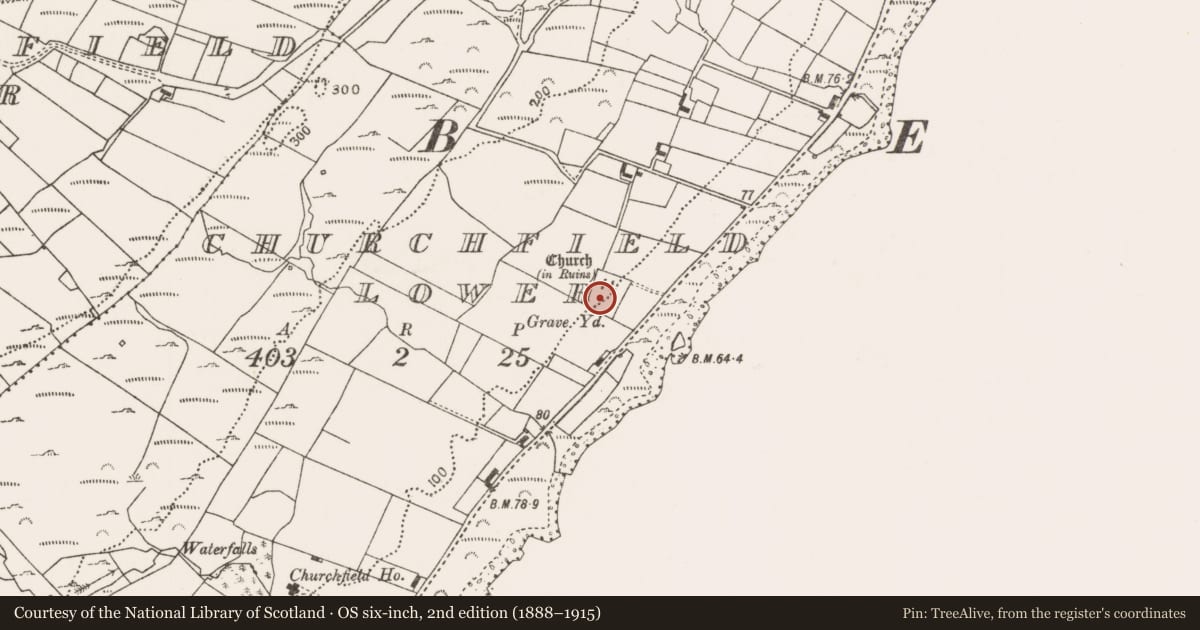 Ordnance Survey six-inch map, 2nd edition (1888–1915) covering the location of Graveyard, Páirc An Teampaill Íochtarach, County Mayo, with a pin at the register's coordinates