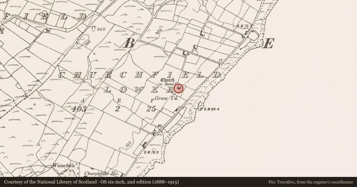 Ordnance Survey six-inch map, 2nd edition (1888–1915) covering the location of Bullaun stone, Páirc An Teampaill Íochtarach, County Mayo, with a pin at the register's coordinates