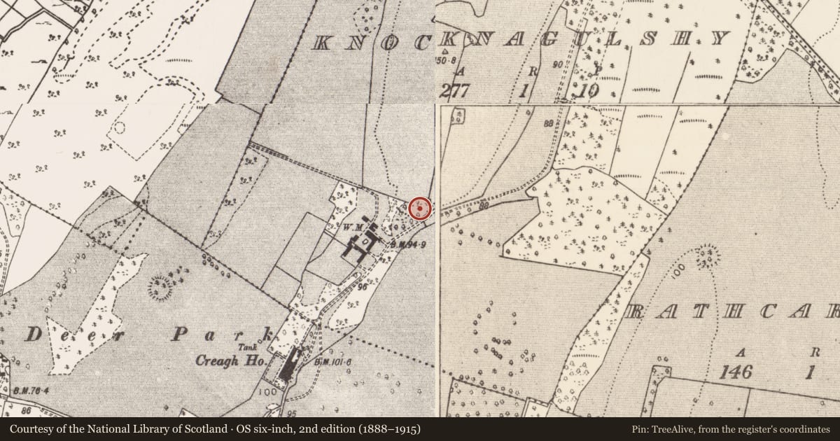 Ordnance Survey six-inch map, 2nd edition (1888–1915) covering the location of Ringfort - rath, Knocknagulshy, County Mayo, with a pin at the register's coordinates