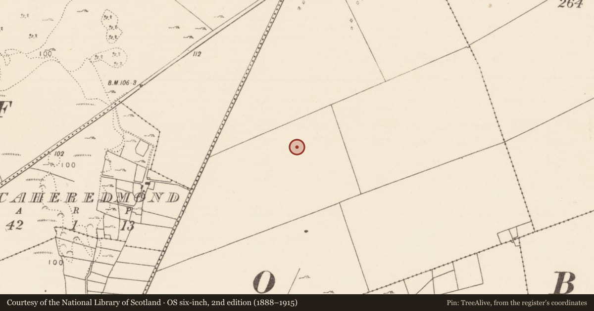 Ordnance Survey six-inch map, 2nd edition (1888–1915) covering the location of Enclosure, Cappacurry, County Mayo, with a pin at the register's coordinates