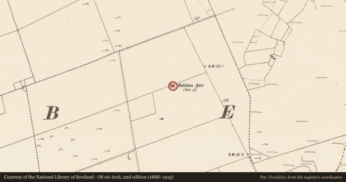 Ordnance Survey six-inch map, 2nd edition (1888–1915) covering the location of Enclosure, Knocknacroagha, County Mayo, with a pin at the register's coordinates