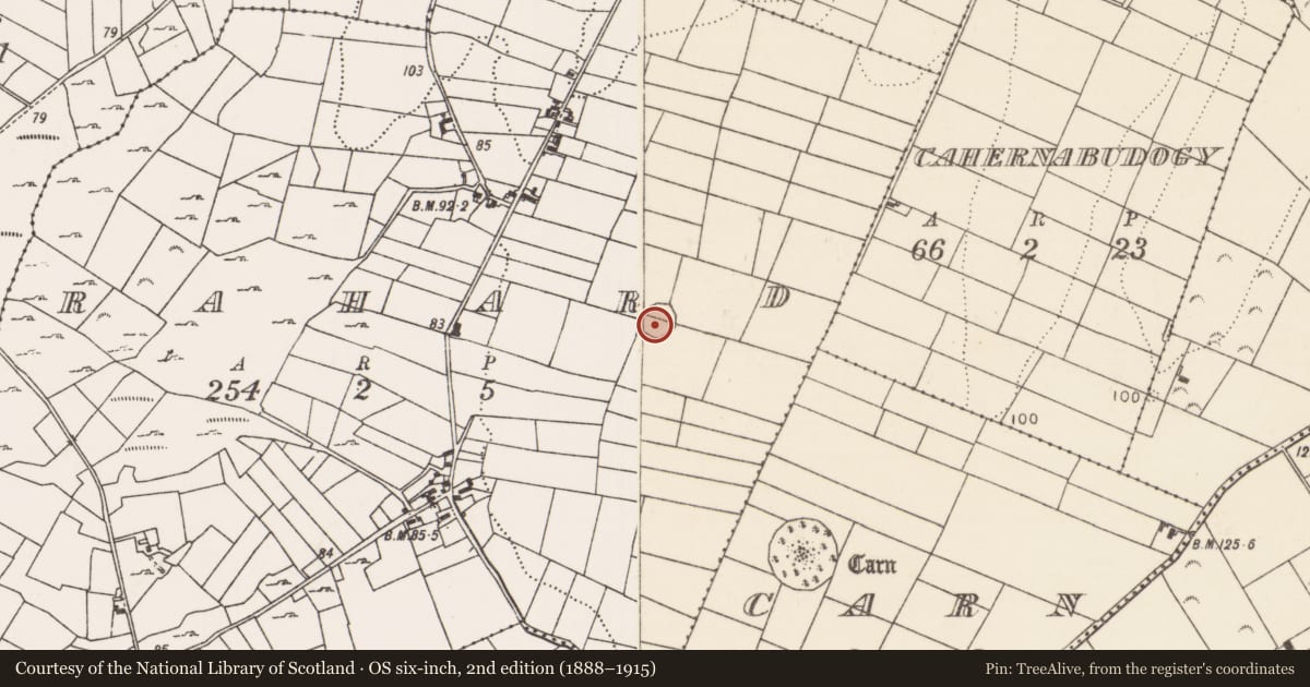 Ordnance Survey six-inch map, 2nd edition (1888–1915) covering the location of Ringfort - rath, Rahard (Kilmaine By., Ballinrobe Par.), County Mayo, with a pin at the register's coordinates