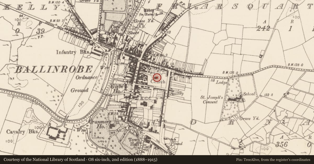 Ordnance Survey six-inch map, 2nd edition (1888–1915) covering the location of Wall monument, Cornaroya, County Mayo, with a pin at the register's coordinates