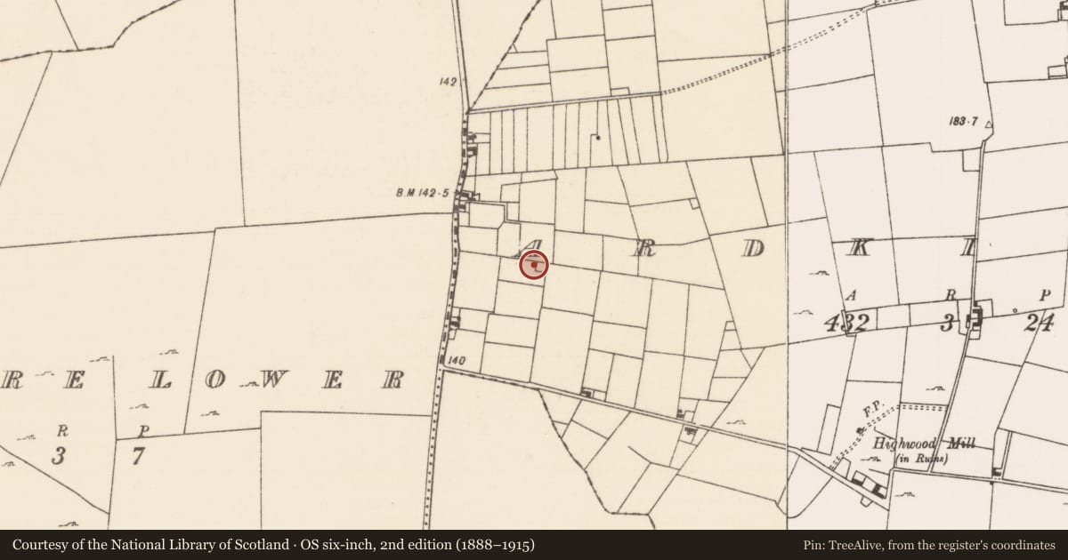 Ordnance Survey six-inch map, 2nd edition (1888–1915) covering the location of Barrow - embanked barrow, Ardkill, County Mayo, with a pin at the register's coordinates