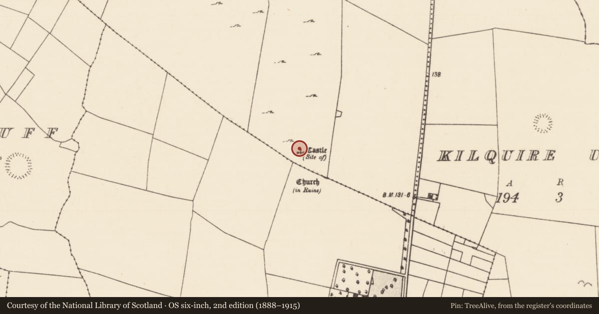 Ordnance Survey six-inch map, 2nd edition (1888–1915) covering the location of Bawn, Kilquire Lower, County Mayo, with a pin at the register's coordinates