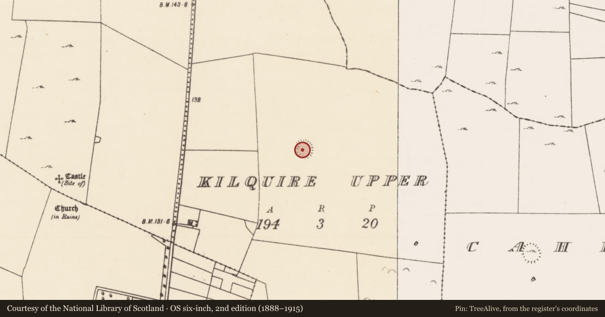 Ordnance Survey six-inch map, 2nd edition (1888–1915) covering the location of Ringfort - rath, Kilquire Upper, County Mayo, with a pin at the register's coordinates