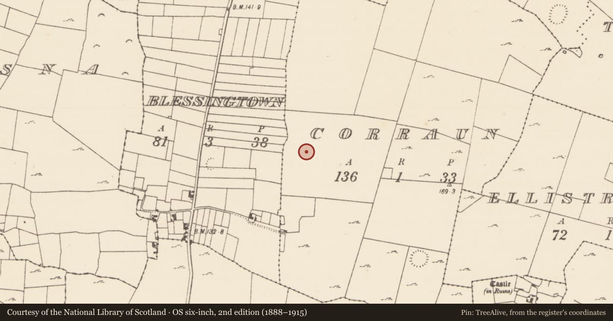 Ordnance Survey six-inch map, 2nd edition (1888–1915) covering the location of Fulacht fia, Corraun, County Mayo, with a pin at the register's coordinates