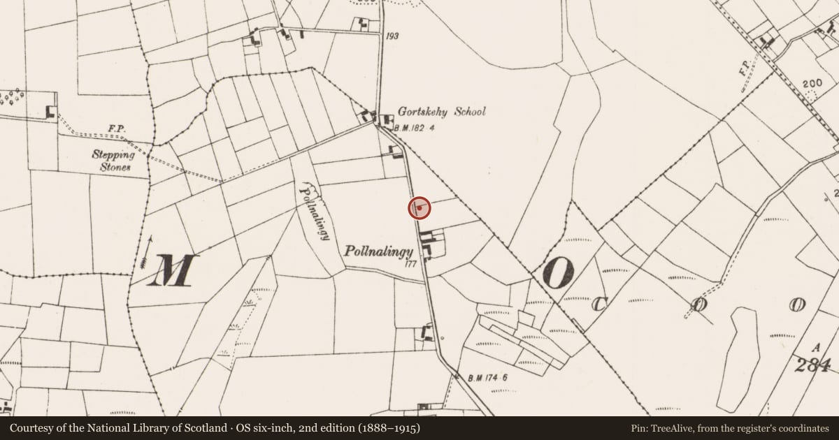 Ordnance Survey six-inch map, 2nd edition (1888–1915) covering the location of Earthwork, Frenchgrove, County Mayo, with a pin at the register's coordinates