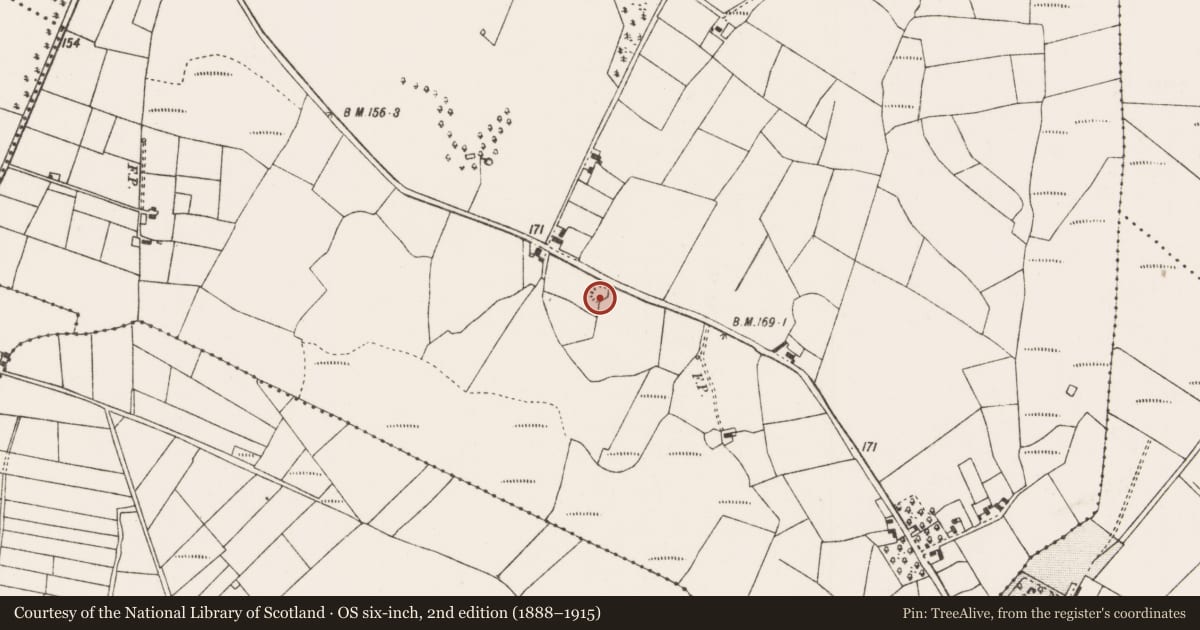 Ordnance Survey six-inch map, 2nd edition (1888–1915) covering the location of Children's burial ground, Roos, County Mayo, with a pin at the register's coordinates