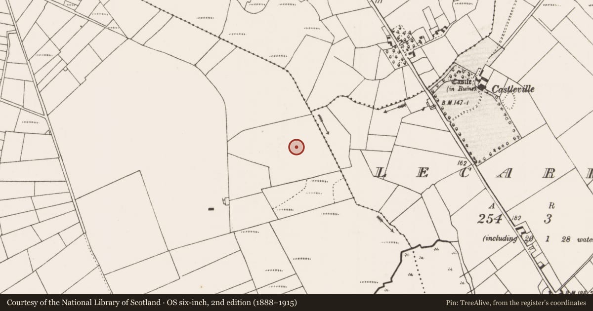 Ordnance Survey six-inch map, 2nd edition (1888–1915) covering the location of Earthwork, Davros, County Mayo, with a pin at the register's coordinates