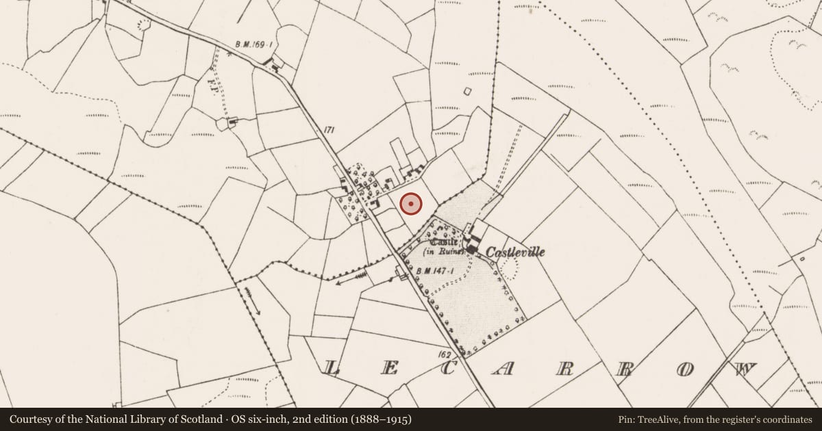 Ordnance Survey six-inch map, 2nd edition (1888–1915) covering the location of Enclosure, Roos, County Mayo, with a pin at the register's coordinates