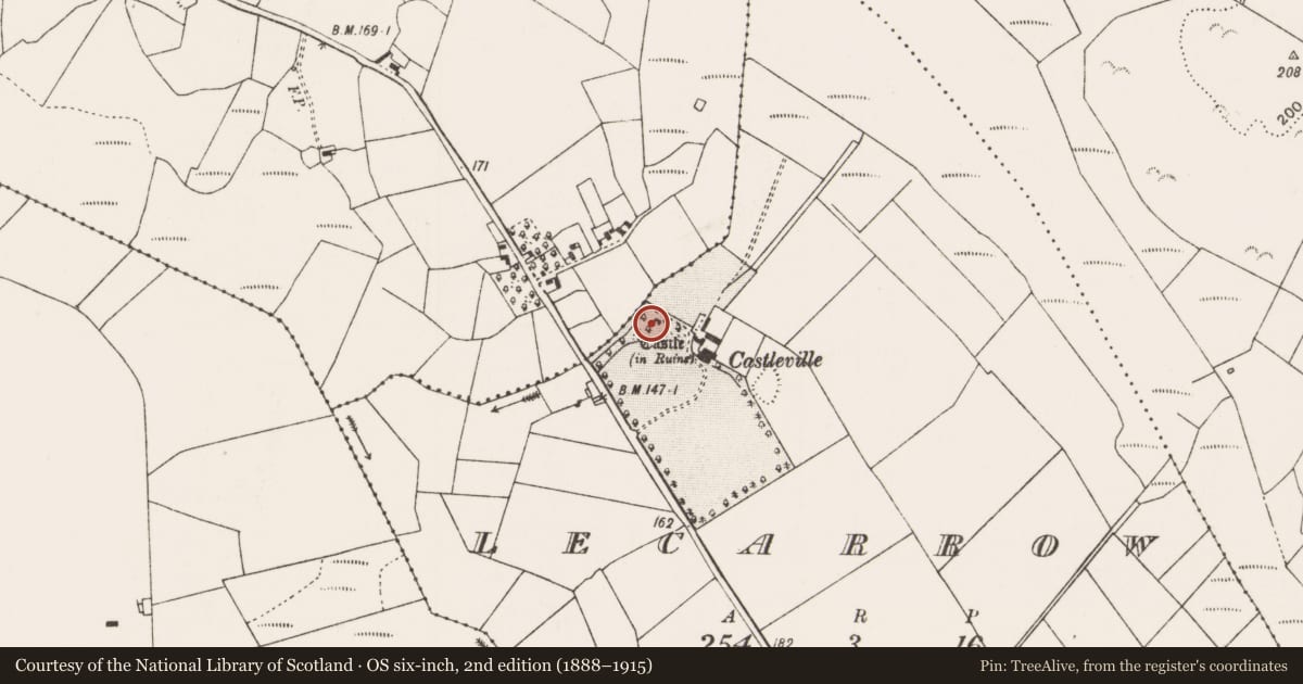 Ordnance Survey six-inch map, 2nd edition (1888–1915) covering the location of Castle - unclassified, Lecarrow (Kilmaine By., Kilcommon Par.), County Mayo, with a pin at the register's coordinates