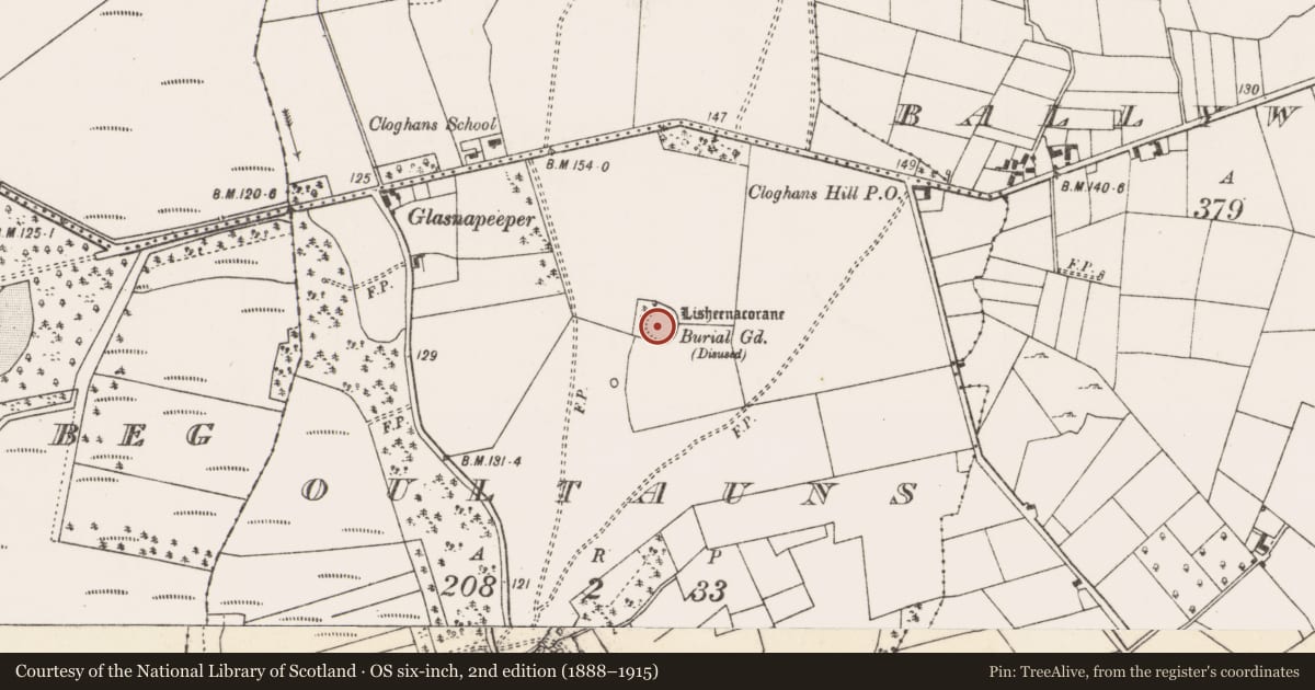 Ordnance Survey six-inch map, 2nd edition (1888–1915) covering the location of Ringfort - rath, Oultauns, County Mayo, with a pin at the register's coordinates
