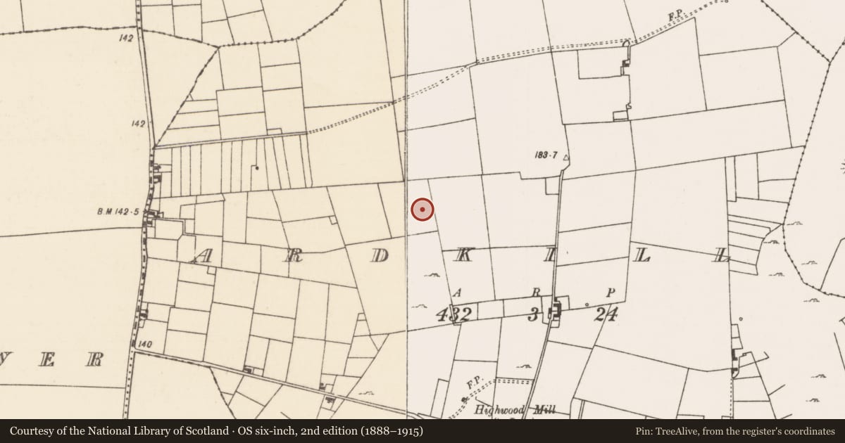 Ordnance Survey six-inch map, 2nd edition (1888–1915) covering the location of House - indeterminate date, Ardkill, County Mayo, with a pin at the register's coordinates