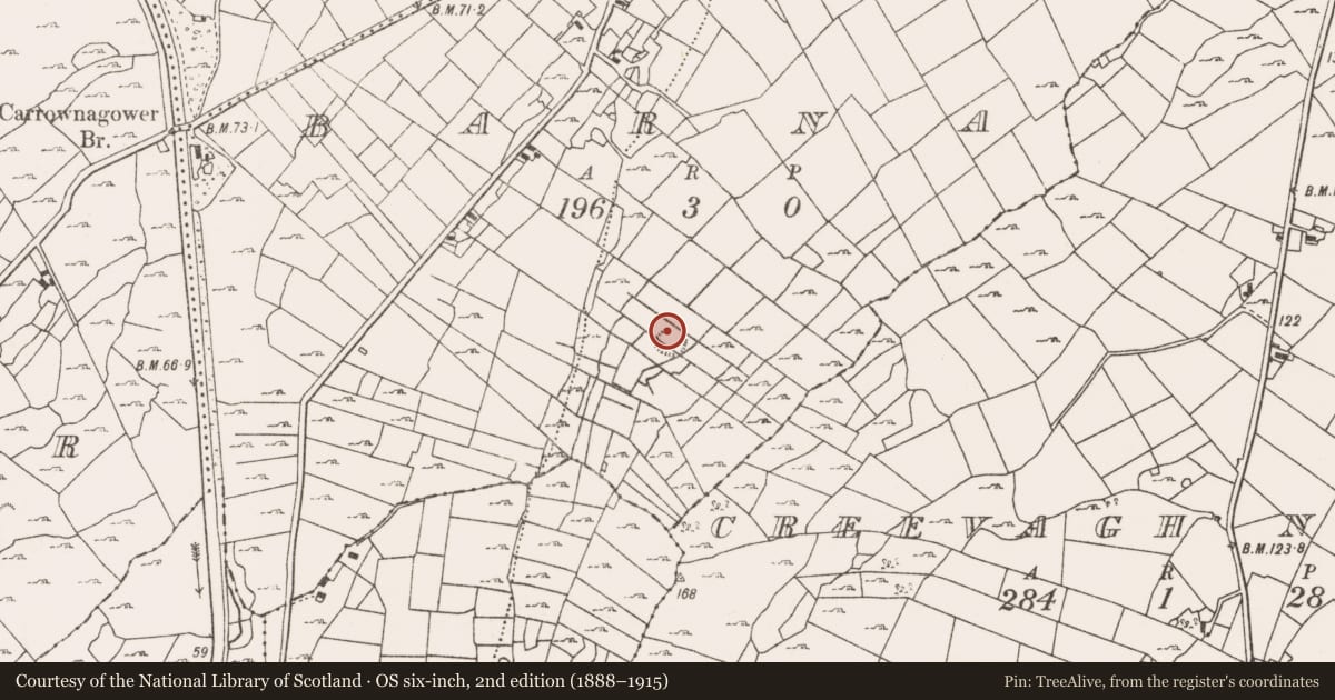 Ordnance Survey six-inch map, 2nd edition (1888–1915) covering the location of Enclosure, Barna, County Mayo, with a pin at the register's coordinates