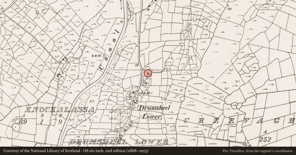 Ordnance Survey six-inch map, 2nd edition (1888–1915) covering the location of Earthwork, Drumsheel Lower, County Mayo, with a pin at the register's coordinates
