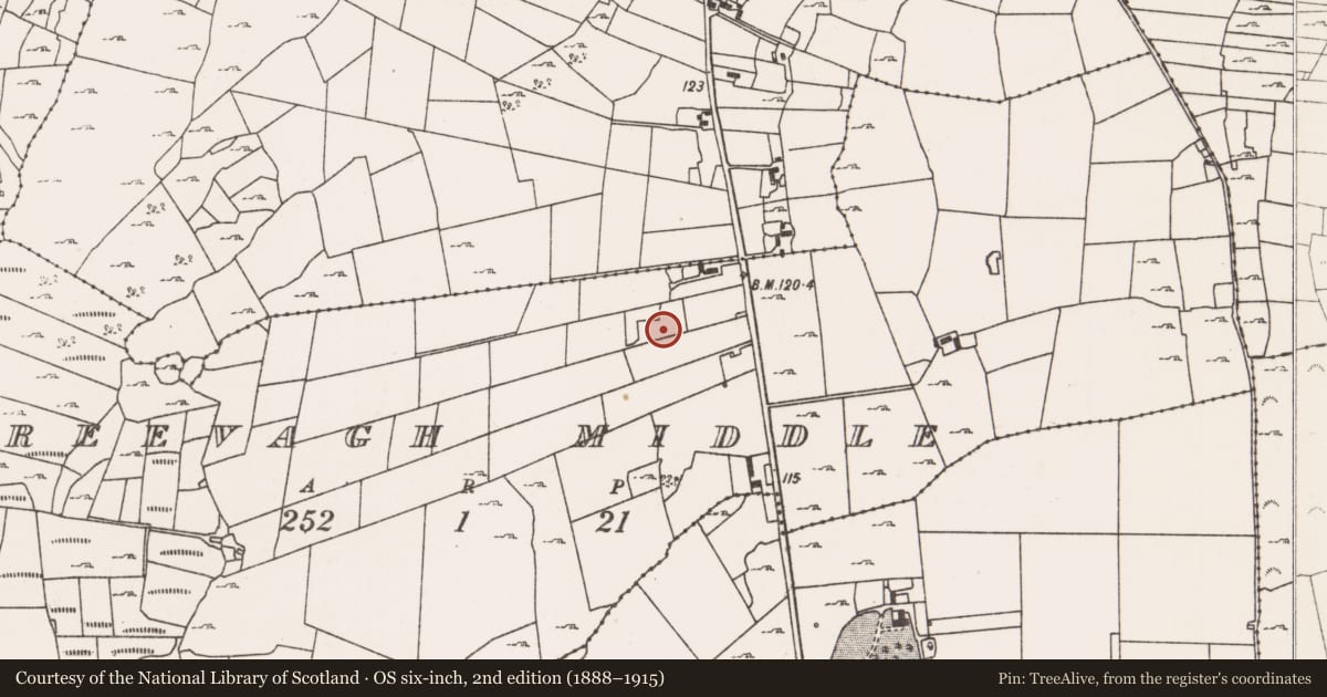 Ordnance Survey six-inch map, 2nd edition (1888–1915) covering the location of Enclosure, Creevagh Middle, County Mayo, with a pin at the register's coordinates