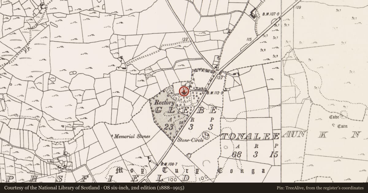 Ordnance Survey six-inch map, 2nd edition (1888–1915) covering the location of Ringfort - cashel, Glebe, County Mayo, with a pin at the register's coordinates