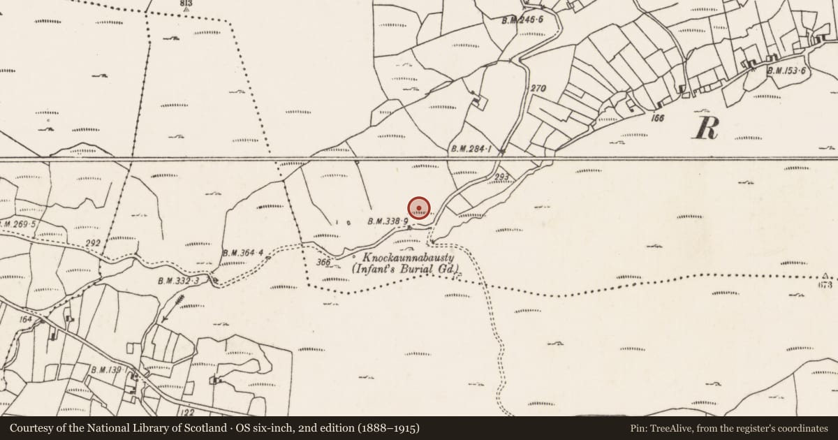 Ordnance Survey six-inch map, 2nd edition (1888–1915) covering the location of Enclosure, Mám Trasna, County Mayo, with a pin at the register's coordinates