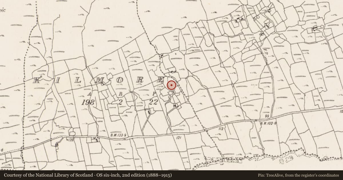 Ordnance Survey six-inch map, 2nd edition (1888–1915) covering the location of Enclosure, An Choill Mhór, County Mayo, with a pin at the register's coordinates
