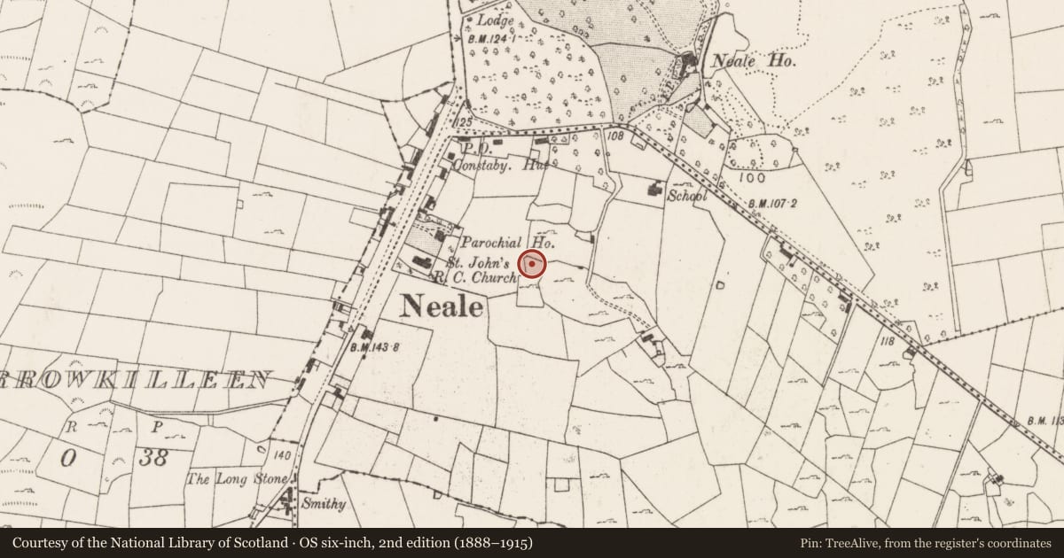 Ordnance Survey six-inch map, 2nd edition (1888–1915) covering the location of Ritual site - holy well, Ballyshingadaun, County Mayo, with a pin at the register's coordinates
