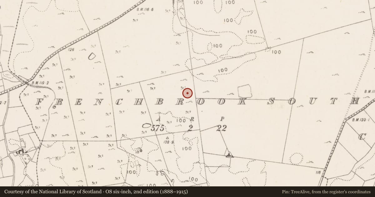 Ordnance Survey six-inch map, 2nd edition (1888–1915) covering the location of Enclosure, Frenchbrook South, County Mayo, with a pin at the register's coordinates