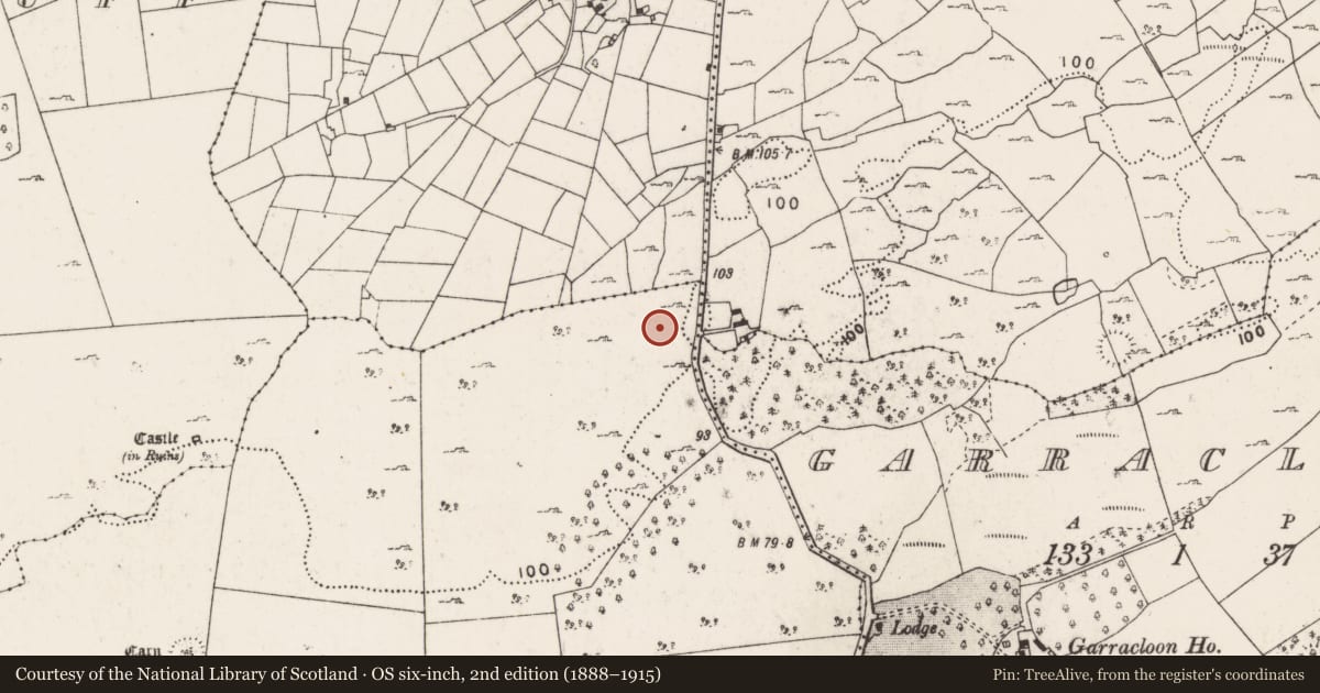 Ordnance Survey six-inch map, 2nd edition (1888–1915) covering the location of Souterrain, Knock North, County Mayo, with a pin at the register's coordinates