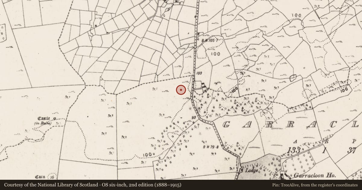 Ordnance Survey six-inch map, 2nd edition (1888–1915) covering the location of Ringfort - cashel, Knock North, County Mayo, with a pin at the register's coordinates