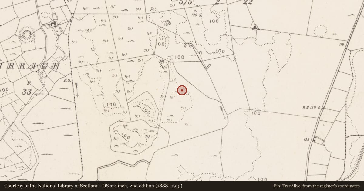 Ordnance Survey six-inch map, 2nd edition (1888–1915) covering the location of Mound, Frenchbrook South, County Mayo, with a pin at the register's coordinates