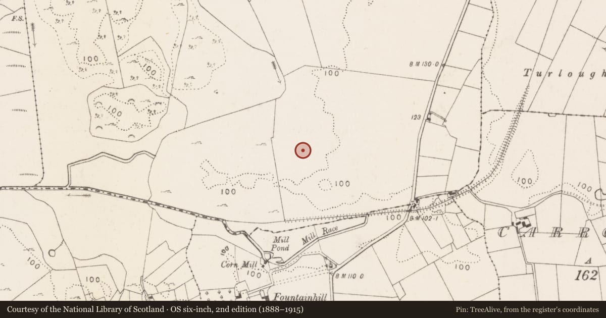 Ordnance Survey six-inch map, 2nd edition (1888–1915) covering the location of Structure, Frenchbrook South, County Mayo, with a pin at the register's coordinates