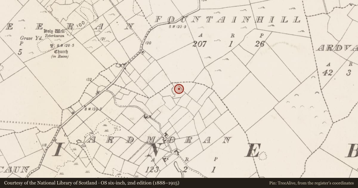 Ordnance Survey six-inch map, 2nd edition (1888–1915) covering the location of Enclosure, Ardmoran, County Mayo, with a pin at the register's coordinates