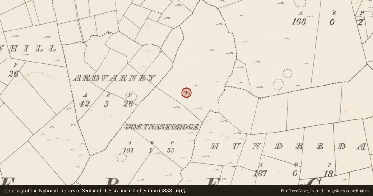 Ordnance Survey six-inch map, 2nd edition (1888–1915) covering the location of Ringfort - cashel, Gortnaskohoge, County Mayo, with a pin at the register's coordinates