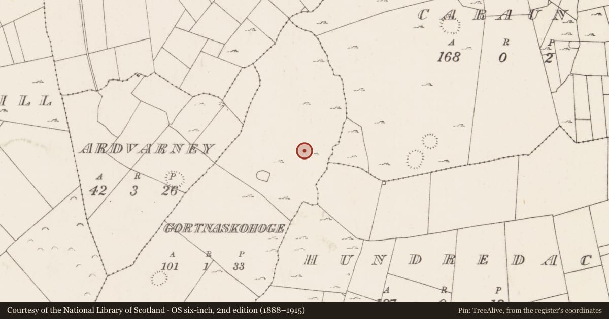 Ordnance Survey six-inch map, 2nd edition (1888–1915) covering the location of Field boundary, Gortnaskohoge, County Mayo, with a pin at the register's coordinates